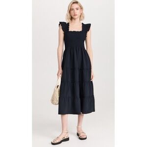Hill House Home Dress Womens XS Black Ellie Nap Dress Smocked Ruffle Tiered Midi